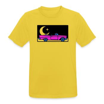 Retro 80s Cabrio Grafik - Männer T-Shirt atmungsaktiv - Sonnengelb - Vorne - AI Model Male 185 dark (185cm)