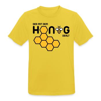 Der mit dem Honig dealt - Männer T-Shirt atmungsaktiv - Sonnengelb - Vorne - AI Model Male 185 dark (185cm)