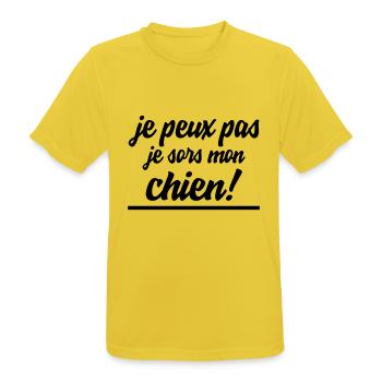 je peux pas je sors mon chien - T-shirt respirant Homme - jaune soleil - Devant - AI Model Male 185 dark (185cm)