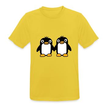 2 Pinguine Pärchen Händchen haltenverliebt Freunde - Männer T-Shirt atmungsaktiv - Sonnengelb - Vorne - AI Model Male 185 dark (185cm)