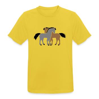 2 Pferde Team Pony Fohlen Pärchen Verliebt Freunde - Männer T-Shirt atmungsaktiv - Sonnengelb - Vorne - AI Model Male 185 dark (185cm)