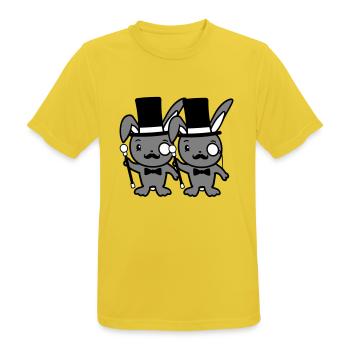 2 Hasen Herr Gentleman Zylinder Hut Monokel Brille - Männer T-Shirt atmungsaktiv - Sonnengelb - Vorne - AI Model Male 185 dark (185cm)