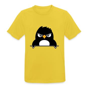 Pinguin Guckt Ernst Böse Gefährlich hinter Mauer - Männer T-Shirt atmungsaktiv - Sonnengelb - Vorne - AI Model Male 185 dark (185cm)
