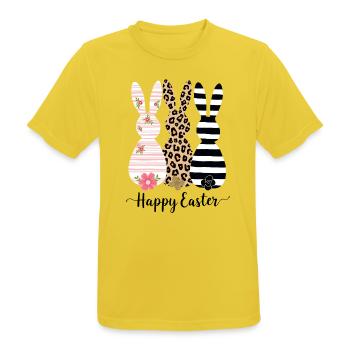 Happy Easter - 3 Easter bunnies wish you a happy Easter - Men's Breathable T-Shirt - sunshine - Front - AI Model Male 185 dark (185cm)