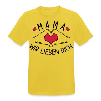 Mama wir lieben Dich - Männer T-Shirt atmungsaktiv - Sonnengelb - Vorne - AI Model Male 185 dark (185cm)