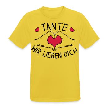 Tante wir lieben Dich - Männer T-Shirt atmungsaktiv - Sonnengelb - Vorne - AI Model Male 185 dark (185cm)