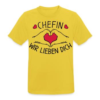 Chefin wir lieben Dich - Männer T-Shirt atmungsaktiv - Sonnengelb - Vorne - AI Model Male 185 dark (185cm)