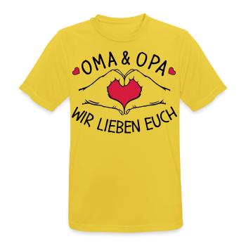 Oma und Opa wir lieben Dich Hände als Herzform - Männer T-Shirt atmungsaktiv - Sonnengelb - Vorne - AI Model Male 185 dark (185cm)