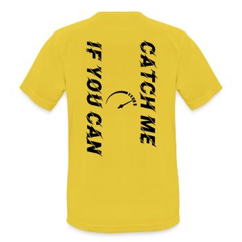 Catch Me If You Can Tacho schwarz personalisierbar - Männer T-Shirt atmungsaktiv - Sonnengelb - Hinten - AI Model Male 185 dark (185cm)