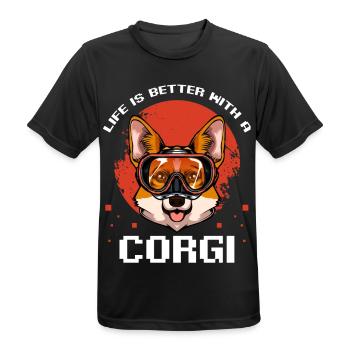 Corgi Diver Bathing Fun - Men's Breathable T-Shirt - black - Front - AI Model Male 178 light (178cm)