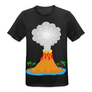 Volcan, éruption, île volcanique, lave, palmiers, montagne - T-shirt respirant Homme - noir - Devant - AI Model Male 178 light (178cm)