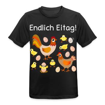 endlich Eitag, Eier, Hühner, Küken, Henne, Hahn - Männer T-Shirt atmungsaktiv - Schwarz - Vorne - AI Model Male 178 light (178cm)