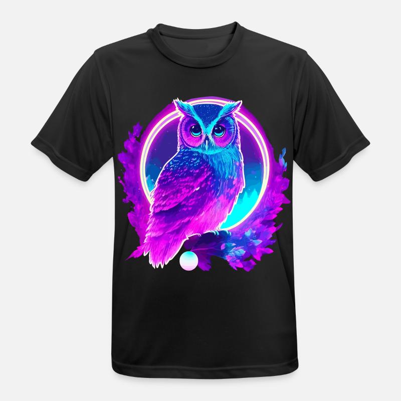 Eule Neon Moon Synthwave - Männer T-Shirt atmungsaktiv - Schwarz