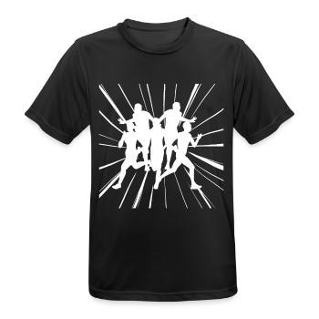 Fast runners at the finish line in competition - Men's Breathable T-Shirt - black - Front - AI Model Male 178 light (178cm)