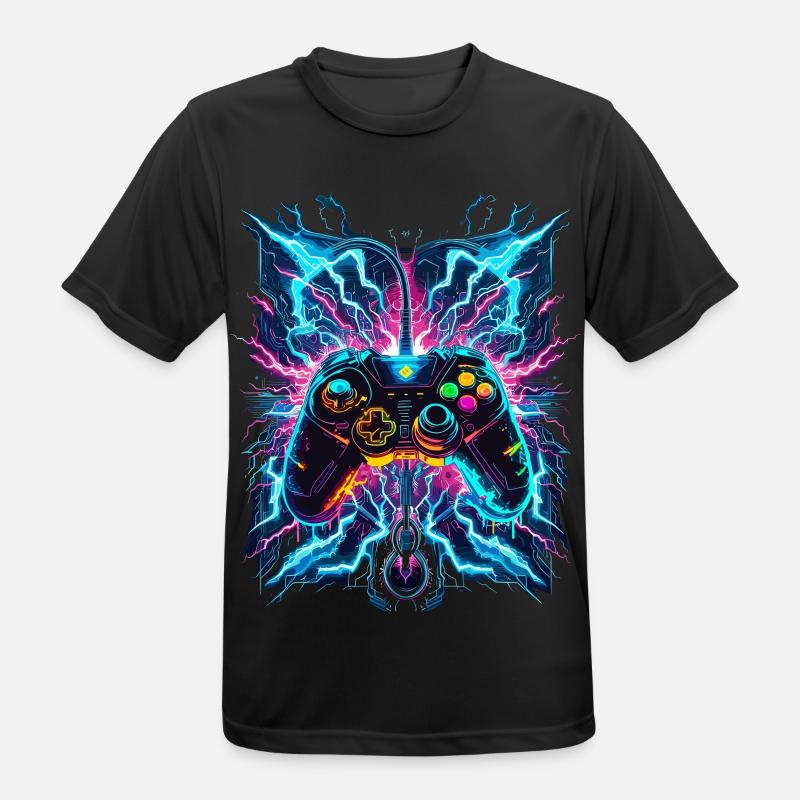 Neon Blitz Power Gaming Controller - Männer T-Shirt atmungsaktiv - Schwarz