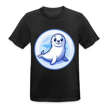 Siegel Blau Kawaii Cartoon Figur Clipart Haustier - Männer T-Shirt atmungsaktiv - Schwarz - Vorne - AI Model Male 178 light (178cm)