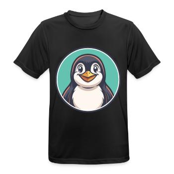 Penguin Kawaii Cartoon Character Animal Pet Face - Men's Breathable T-Shirt - black - Front - AI Model Male 178 light (178cm)