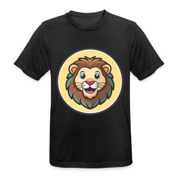 Lion Kawaii Dessin Animé Personnage Animal Animal Visage - T-shirt respirant Homme - noir - Devant - AI Model Male 178 light (178cm)