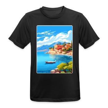 Corfou Grèce Affiche de voyage Souvenir Carte Postale Peinture - T-shirt respirant Homme - noir - Devant - AI Model Male 178 light (178cm)