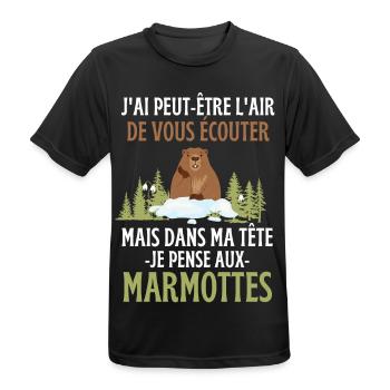 Dans ma tête je pense aux marmottes - T-shirt respirant Homme - noir - Devant - AI Model Male 178 light (178cm)