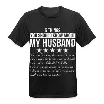 5 choses à savoir sur mon mari - T-shirt respirant Homme - noir - Devant - AI Model Male 178 light (178cm)