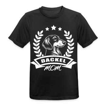 "Dachshund Mom" design with banner and wreath of wheat - Men's Breathable T-Shirt - black - Front - AI Model Male 178 light (178cm)