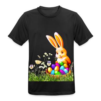 Easter bunny with colorful eggs - Men's Breathable T-Shirt - black - Front - AI Model Male 178 light (178cm)
