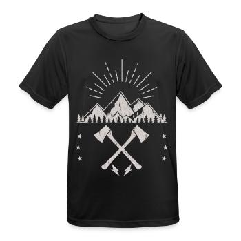 Rugged Mountain Sunrise Axe Emblem - Men's Breathable T-Shirt - black - Front - AI Model Male 178 light (178cm)