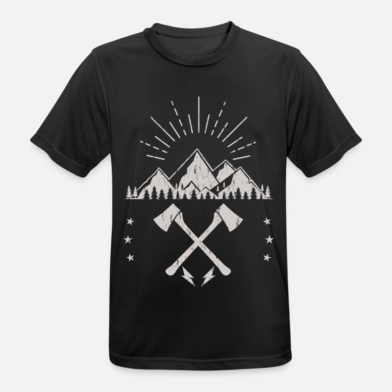 Rugged Mountain Sunrise Axe Emblem - Men's Breathable T-Shirt - black