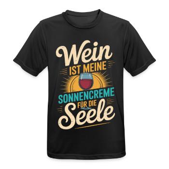 Wein als Sonnencreme der Seele - Männer T-Shirt atmungsaktiv - Schwarz - Vorne - AI Model Male 178 light (178cm)
