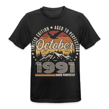 Octobre 1991 Cadeau Anniversaire - Octobre 1991 - T-shirt respirant Homme - noir - Devant - AI Model Male 178 light (178cm)