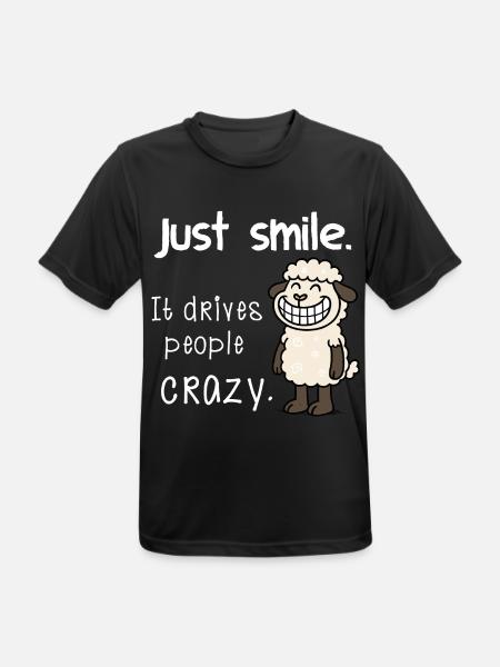 Just Smile – Freches lustiges Schaf Motiv Spruch - Männer T-Shirt atmungsaktiv - Schwarz