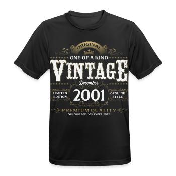 24th Birthday Vintage December Vintage 2001 - Men's Breathable T-Shirt - black - Front - AI Model Male 178 light (178cm)