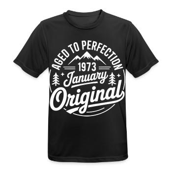 janvier 1973 – Édition outdoor aventure vintage  - T-shirt respirant Homme - noir - Devant - AI Model Male 178 light (178cm)