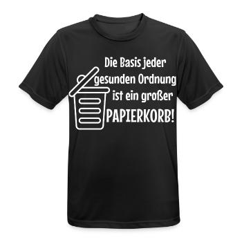 Basic Order: Large Wastepaper Bin Witzer Saying Office - Men's Breathable T-Shirt - black - Front - AI Model Male 178 light (178cm)