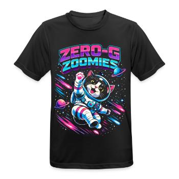 Null-G Zoomies | Humour spatial Astro Cat - T-shirt respirant Homme - noir - Devant - AI Model Male 178 light (178cm)