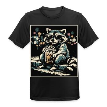 Lustiger Waschbär trinkt Eiskaffee - Männer T-Shirt atmungsaktiv - Schwarz - Vorne - AI Model Male 178 light (178cm)