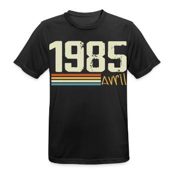 Né en avril 1985 - T-shirt respirant Homme - noir - Devant - AI Model Male 178 light (178cm)