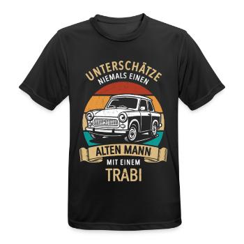 Unterschätze nie einen alten Mann mit Trabi - Männer T-Shirt atmungsaktiv - Schwarz - Vorne - AI Model Male 178 light (178cm)