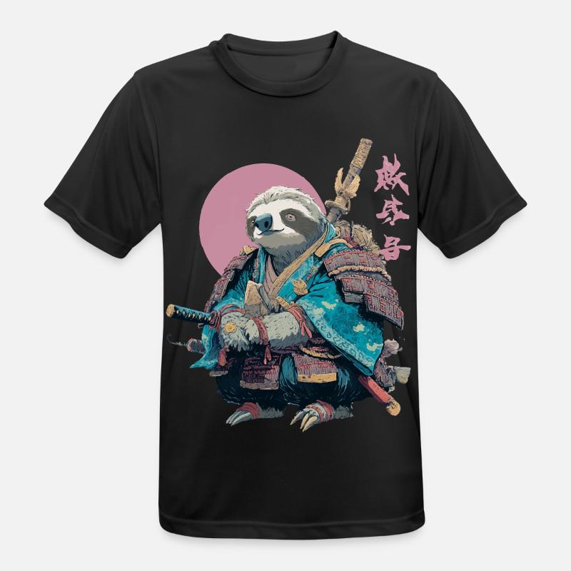 Sloth Samurai in Blue Armor - Men's Breathable T-Shirt - black