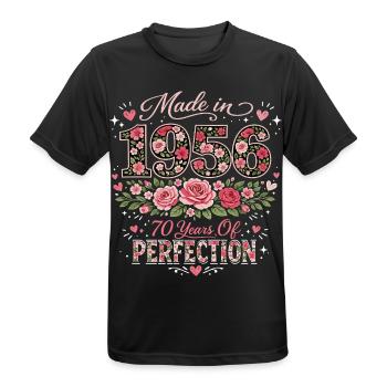 70 Years Woman Gift - 1956 Floral Birthday - Men's Breathable T-Shirt - black - Front - AI Model Male 178 light (178cm)