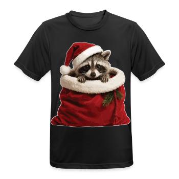 Raccoon in a Christmas sack - Men's Breathable T-Shirt - black - Front - AI Model Male 178 light (178cm)