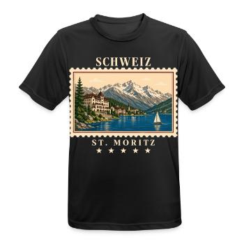 Schweiz St. Moritz Vintage Reisemarke - Männer T-Shirt atmungsaktiv - Schwarz - Vorne - AI Model Male 178 light (178cm)
