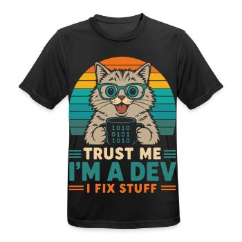Trust Me I'm a Dev – Programmer Cat - Men's Breathable T-Shirt - black - Front - AI Model Male 178 light (178cm)