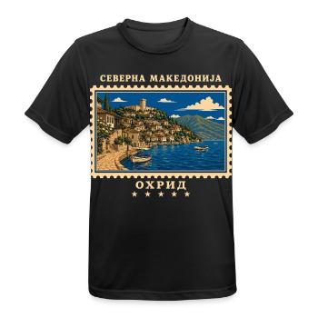 Nordmazedonien Ohrid Vintage Reisemarke - Männer T-Shirt atmungsaktiv - Schwarz - Vorne - AI Model Male 178 light (178cm)