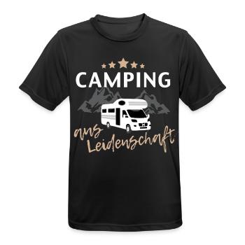 Passionate camping with caravan in Berge - Men's Breathable T-Shirt - black - Front - AI Model Male 178 light (178cm)