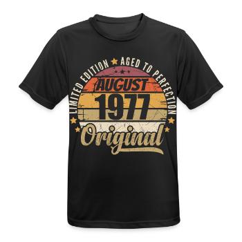 August 1977 Retro Vintage Birthday August 1977 - Men's Breathable T-Shirt - black - Front - AI Model Male 178 light (178cm)