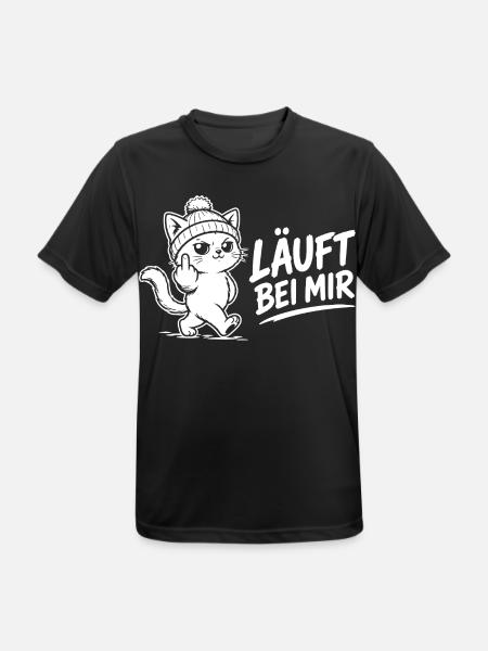Katzen Shirt – Läuft bei mir - Männer T-Shirt atmungsaktiv - Schwarz
