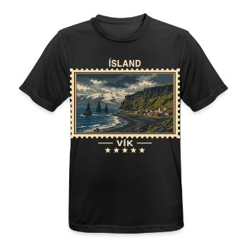 Island Vík Vintage Reisemarke - Männer T-Shirt atmungsaktiv - Schwarz - Vorne - AI Model Male 178 light (178cm)