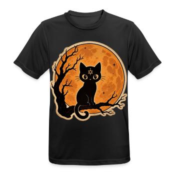 Black Cat in Front of Full Moon Halloween Motif - Men's Breathable T-Shirt - black - Front - AI Model Male 178 light (178cm)